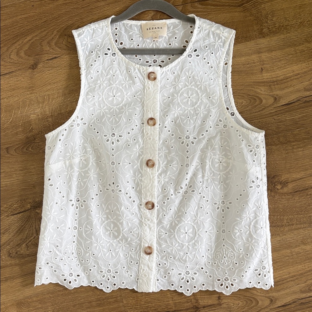 Sezane Roni Blouse Embroidered White - Size 6